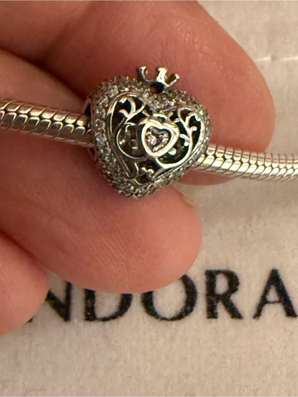 Pandora Silver Crowned Heart Filigree Charm - Silver